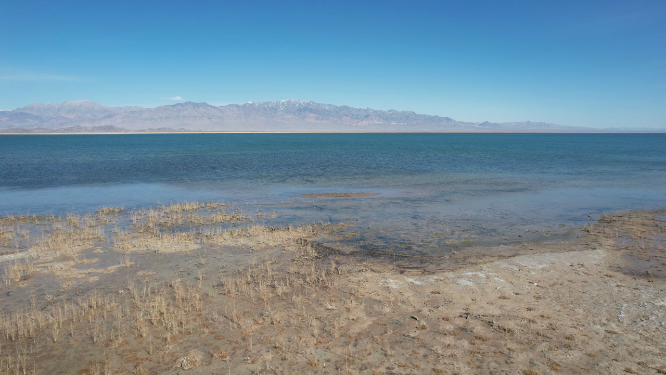 青海小柴旦湖碧绿色湖泊美景